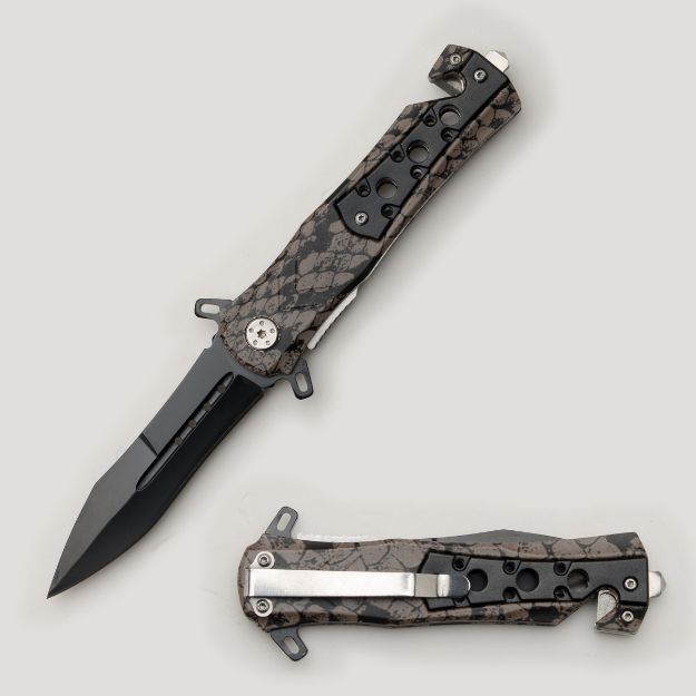 Grey CAMO Rescue Style Spring Assist Knife