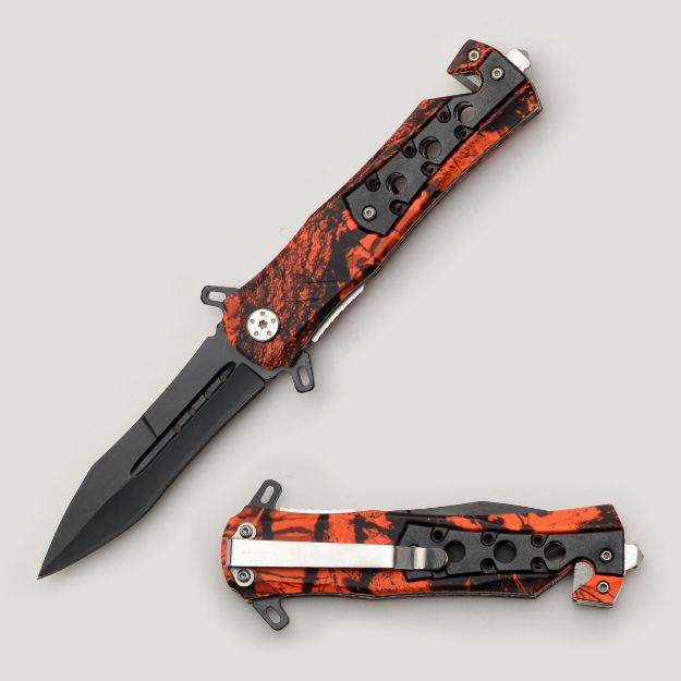 Red Camo Rescue Style Spring Assist Knife