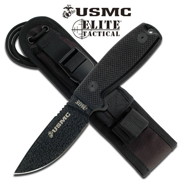 U S M C Elite Tactical Fix Blade KNIFE 8'' Overall Black