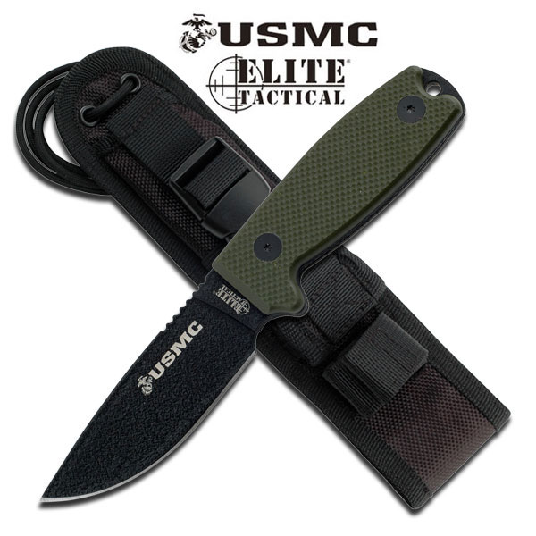 U S M C Elite Tactical Fix Blade KNIFE 8'' Overall Green