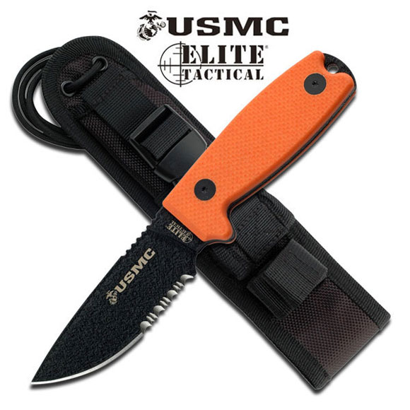S M C Elite Tactical Fix Blade KNIFE 8'' Overall Orange