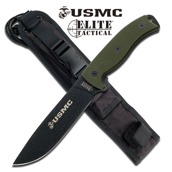 USMC Elite Tactical Fix Blade KNIFE 12'' Overall Green