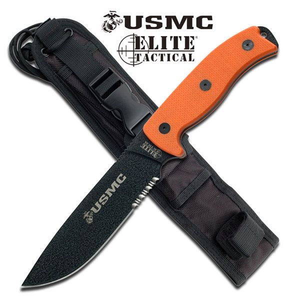 USMC Elite Tactical Fix Blade KNIFE 12'' Overall Orange