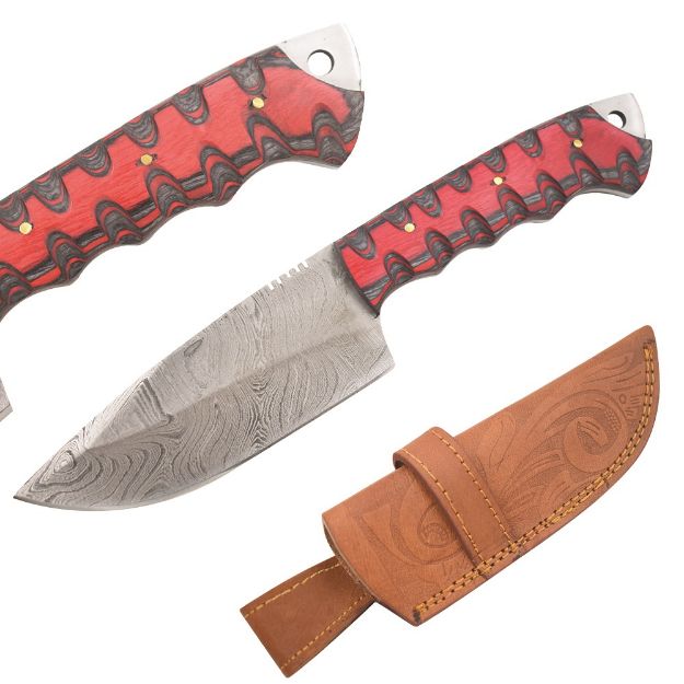 Old Ram Handmade Custom Damascus Hunting Knife RED Wood Handle