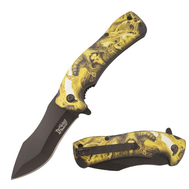 Dark Fantasy Blade Spring Assist Gold Knife