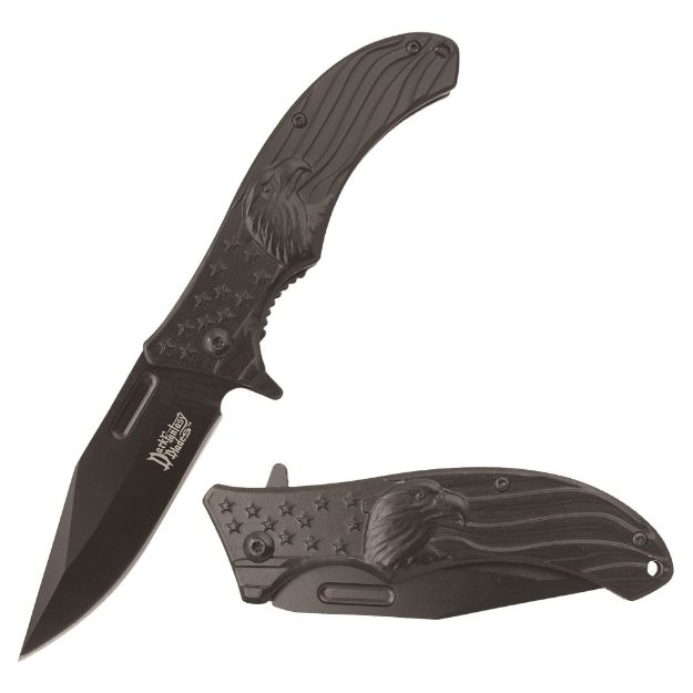 Dark Fantasy Blade Spring Assist Knife Eagle Printed Black Handle