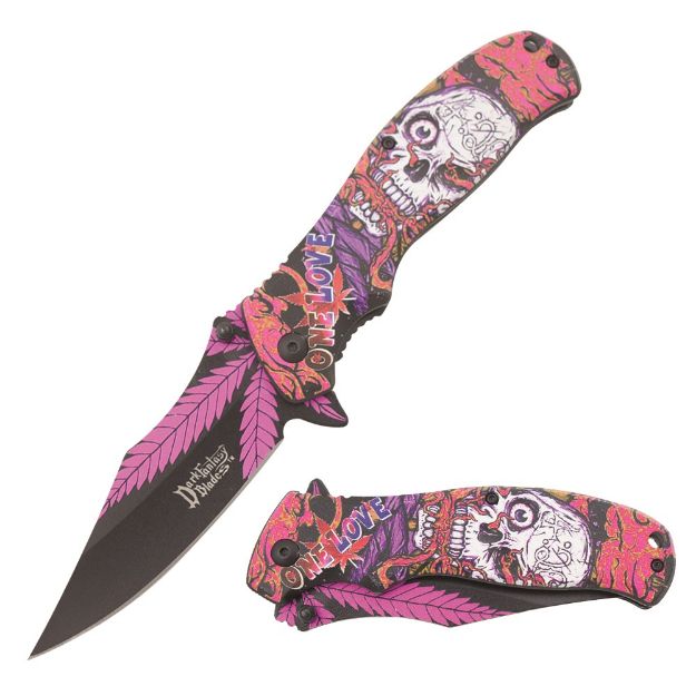 Dark Fantasy Blade Spring Assist Knife Pink SKULL Handle