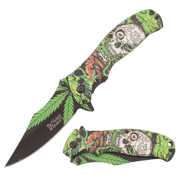 Dark Fantasy Blade Spring Assist KNIFE Green Skull Handle