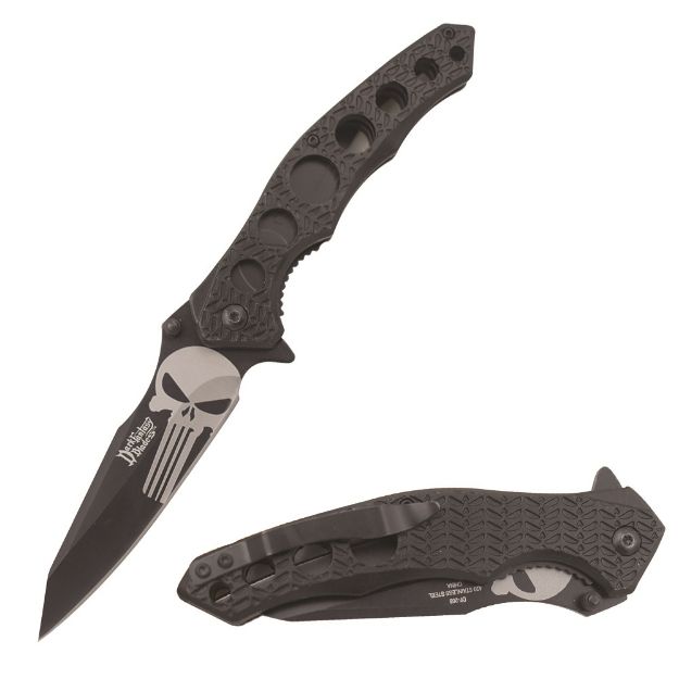 Dark Fantasy Blade Spring Assist BLACK Punisher Knife