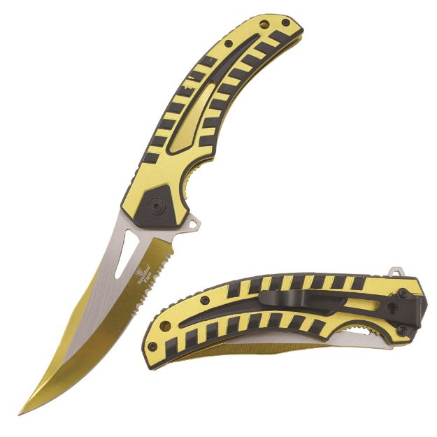 Snake Eye Tactical Spring Assist knife Gold Handle