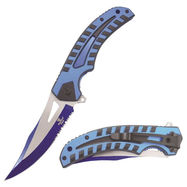 Snake Eye Tactical Spring Assist KNIFE Blue Handle