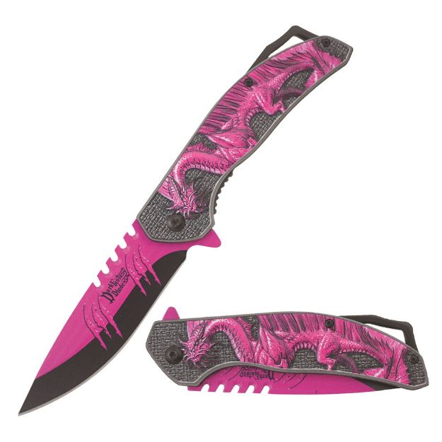 Dark Fantasy Blade Spring Assist Knife Pink DRAGON Handle
