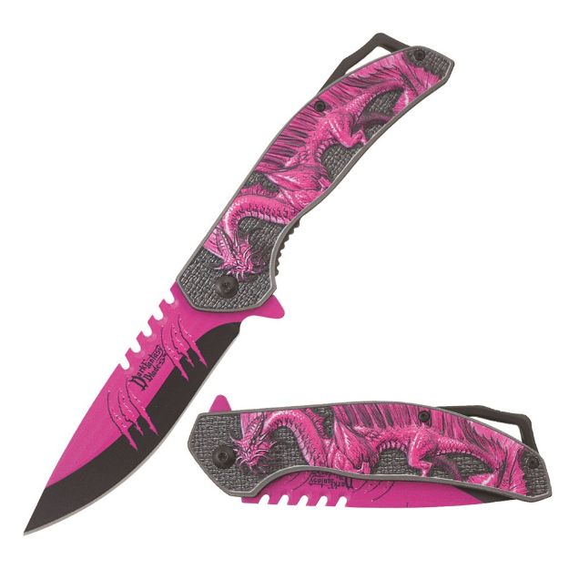 Dark Fantasy Blade Spring Assist KNIFE Pink Dragon Handle