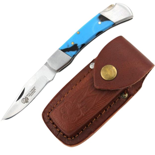 Wild Turkey Handmade Manual Folding KNIFE Blue Resin Handle