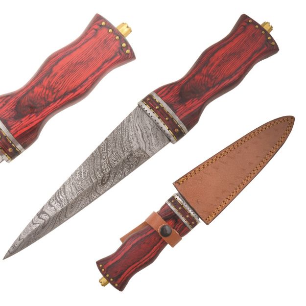 Wild Turkey Handmade Damascus Dirk Sgian Dubh Knife Red Handle