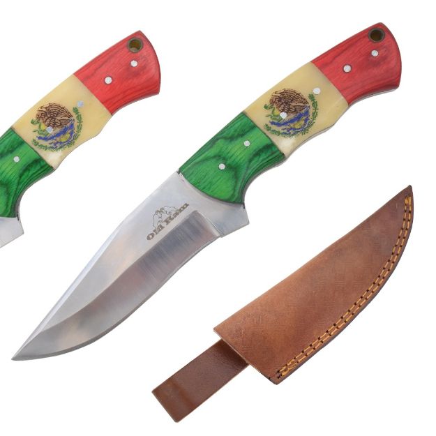 Old Ram Handmade MEXICO Flag Fixed Blade Hunting Knife