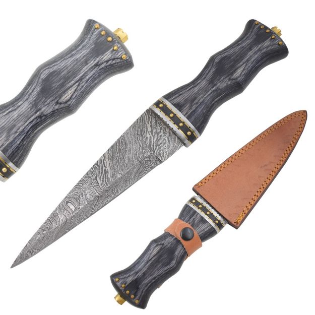 Wild Turkey Handmade Damascus Dirk Sgian Dubh Knife BLACK Handle