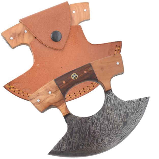 Wild Turkey Handmade Damascus STEEL Ulu Kitchen Knife