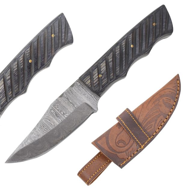 Old Ram Handmade Damascus Blade Hunting Knife BLACK Wood Handle