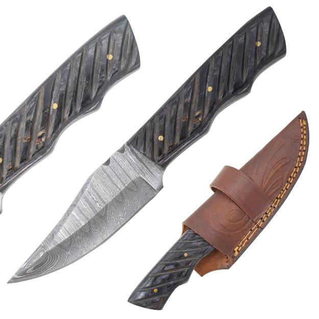 Old Ram Handmade Damascus Blade Hunting Knife BLACK Wood Handle