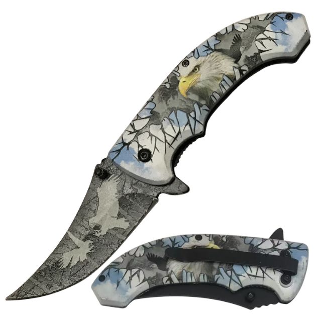 Snake Eye Tactical Spring Assist knife Eagle Printed Handle