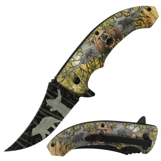 Snake Eye Tactical Spring Assist knife Bear Printed Handle