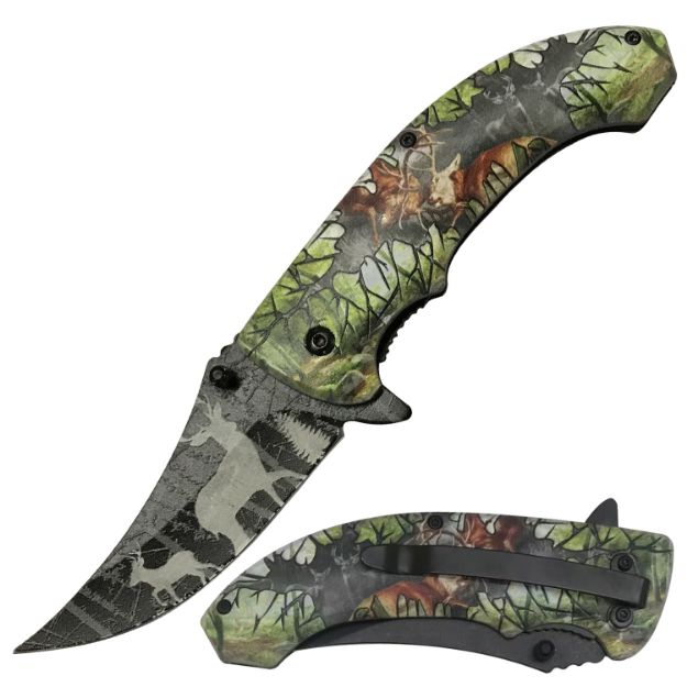 Snake Eye Tactical Spring Assist KNIFE Deer Printed Handle