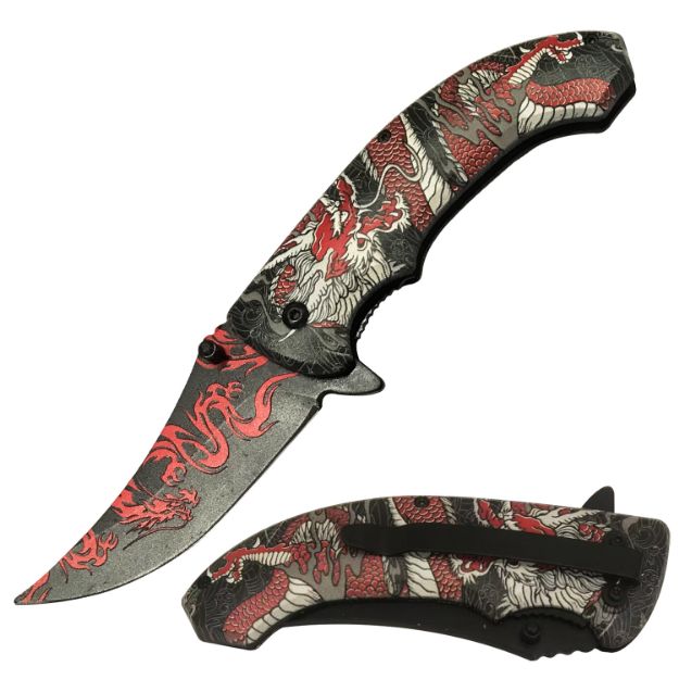 Snake Eye Tactical Spring Assist knife Red DRAGON Handle