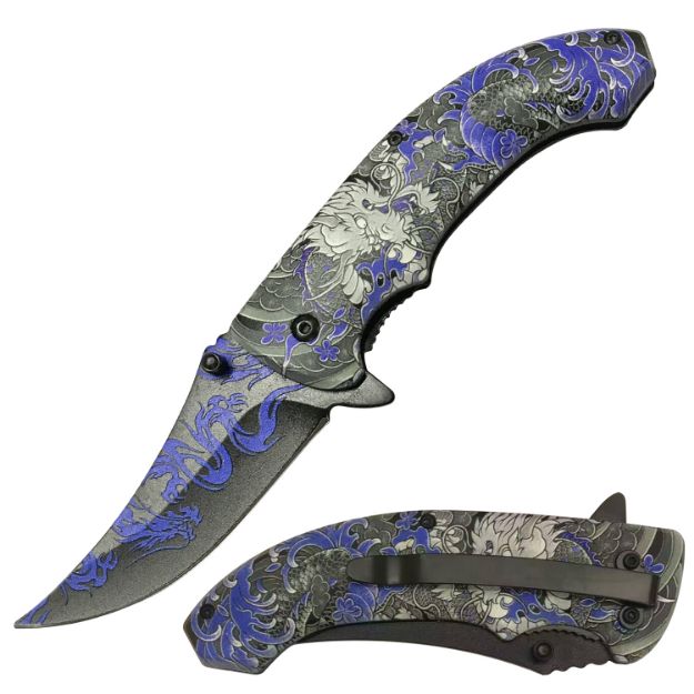 Snake Eye Tactical Spring Assist knife Blue DRAGON Handle