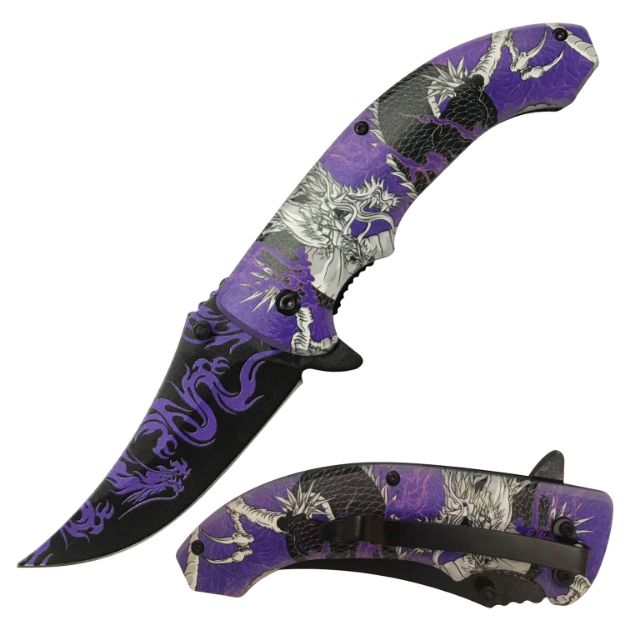 Snake Eye Tactical Spring Assist knife Purple DRAGON Handle