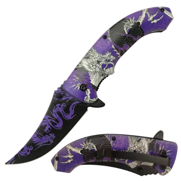 Snake Eye Tactical Spring Assist knife Purple Dragon Handle