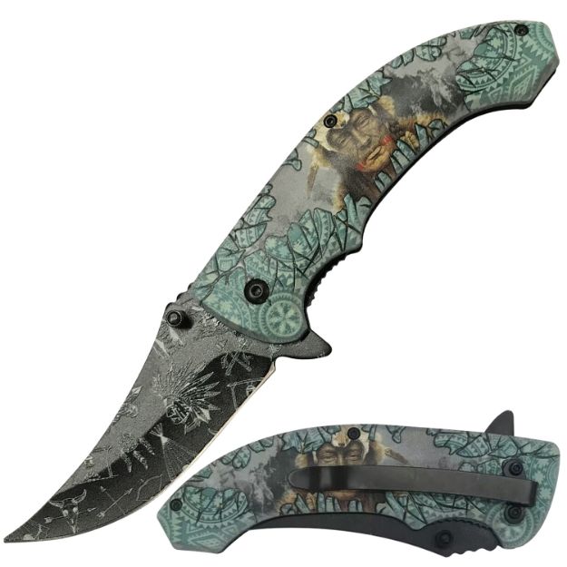 Snake Eye Tactical Spring Assist knife Native Indian-2 HANDLE