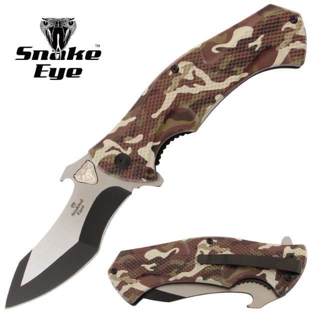 Snake Eye Tactical Spring Assist knife Camo Handle