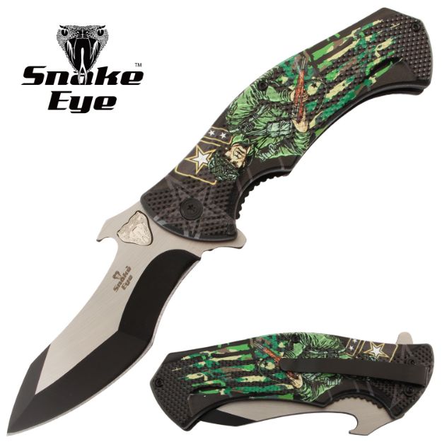Snake Eye Tactical Spring Assist KNIFE Soldier Printed Handle