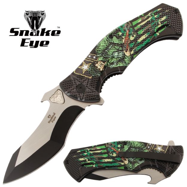 Snake Eye Tactical Spring Assist knife Soldier Printed Handle