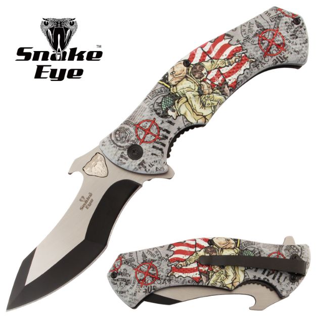 Snake Eye Tactical Spring Assist KNIFE Troop Printed Handle