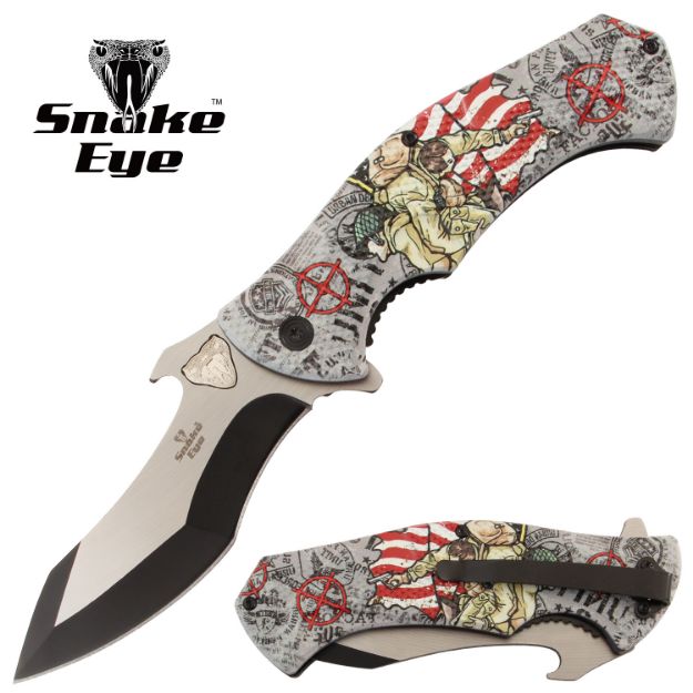 Snake Eye Tactical Spring Assist knife Troop Printed Handle