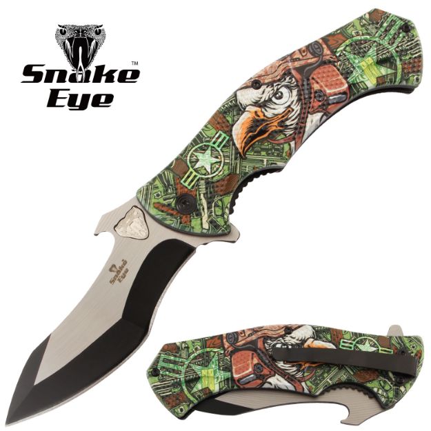 Snake Eye Tactical Spring Assist KNIFE Eagle Printed Handle