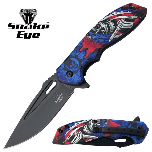 Snake Eye Tactical F3 Spring Assist knife SKULL Printed Handle