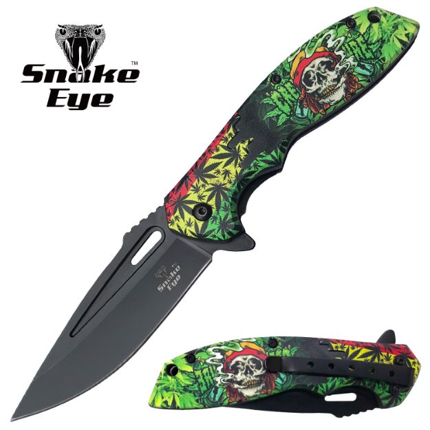 Snake Eye Tactical G1 Spring Assist KNIFE Marijuana Leaf  Handle