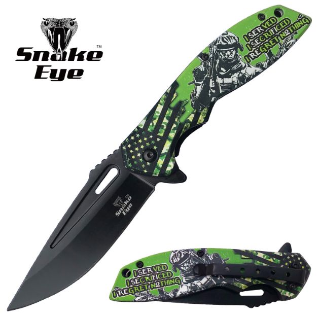 Snake Eye Tactical H2 Spring Assist knife Troop Printed Handle