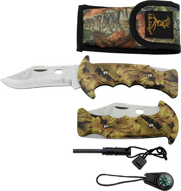 TACTICAL FOLDING KNIFE WITH SHEATH. FIRE STARTER & COMPASS