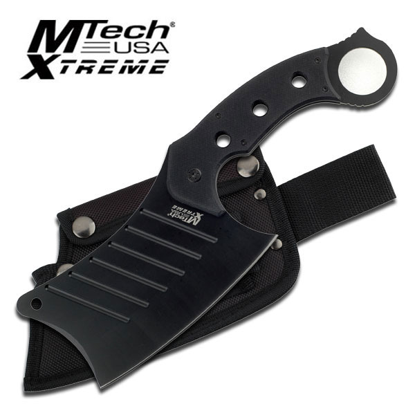 BLACK FULL TANG 3.5MM THICK CLEAVER MTECH KNIFE - BLACK G10 HNDL