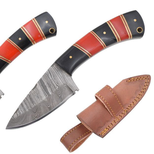 Old Ram Handmade Custom Damascus Hunting Knife BK & RD HANDLE