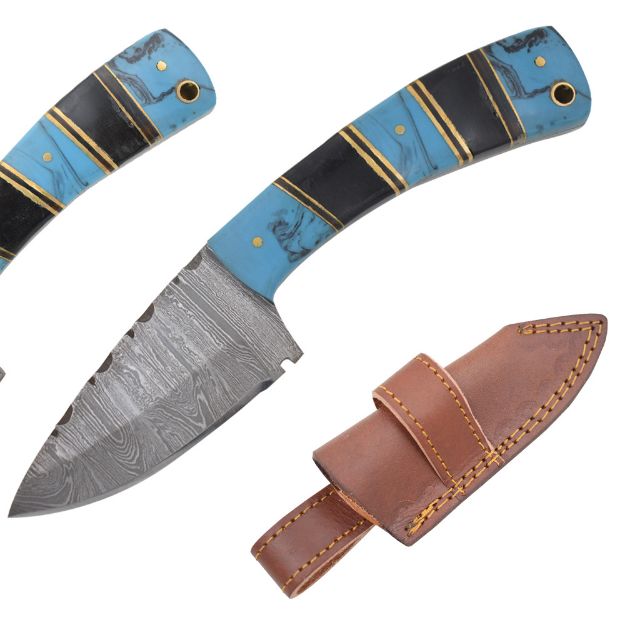Old Ram Handmade Damascus Hunting Skinning Knife BL & BK HANDLE