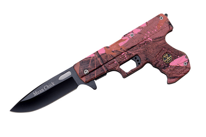 '' Mean Chick ''  First Production Gun Shape Spring Assist KNIFE