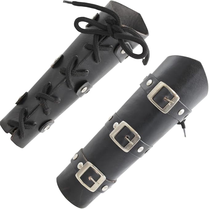 Medieval Warrior Adults Faux LEATHER Black Arm Guard Pair