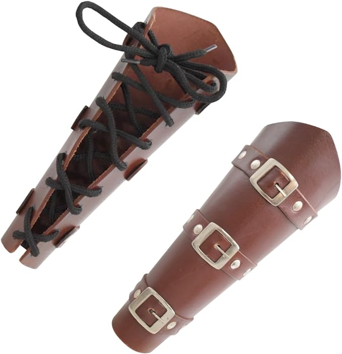 Medieval Warrior Adults Faux LEATHER Brown Arm Guard Pair