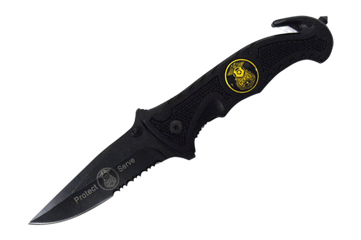 '' Protect & Serve '' Rescue Style Assist Knife 4.5'' Closed Black