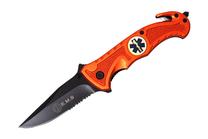 '' E.M.S '' Rescue Style Assist Knife 4.5'' Closed Orange